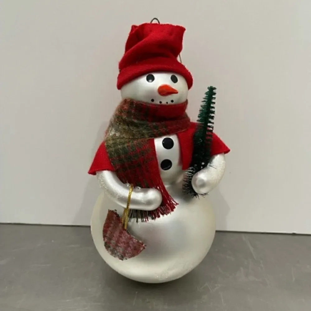 Mistletoe Magic Snowman Christmas Ornament Santa's Best Hand Blown Glass